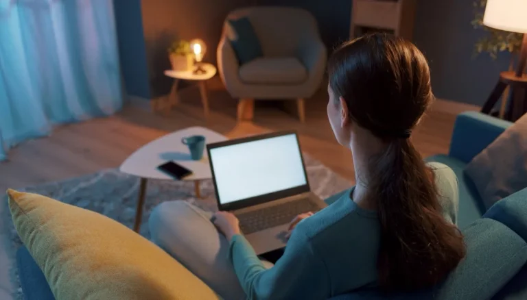 A practice owner reviewing campaign reporting on a laptop at home